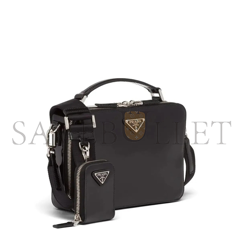 Pra*a brique saffiano leather handbag in black 2vh069 (22*16*6cm)